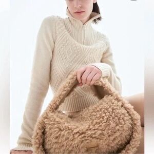 Filippa K Teddy Faux Fur Tote Bag Tan Recycled Material Shoulder Purse NEW $360